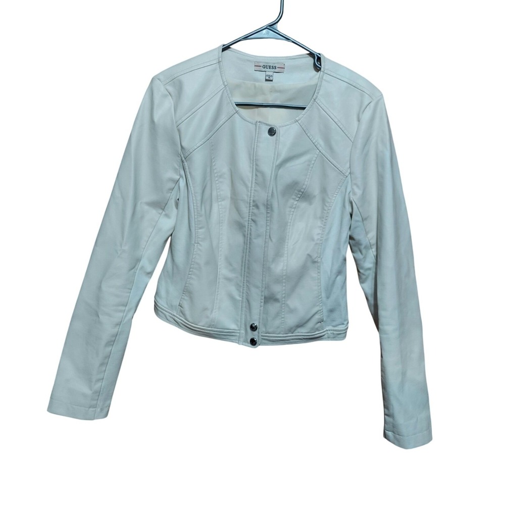 GUESS Fiammetta Faux‎ Leather Moto Jacket Women's Size Medium White/Cream